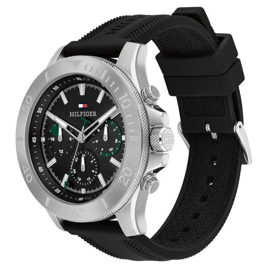 Tommy Hilfiger Quartz Multifunction Black Dial Black Silicone Strap Watch for Men