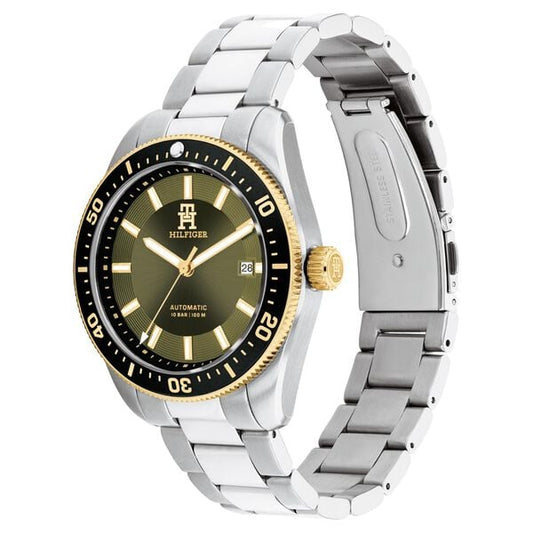 Tommy Hilfiger Automatic Green Dial Stainless Steel Strap Watch For Men