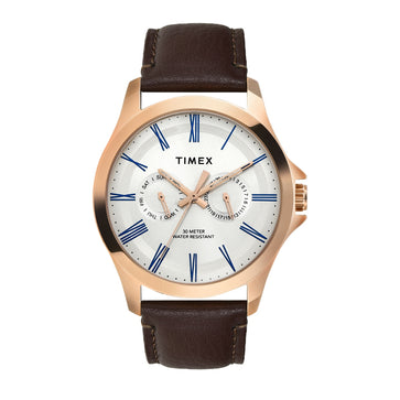 Timex Men Analog Silver Round Brass Dial Watch- TW000X128