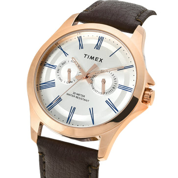 Timex Men Analog Silver Round Brass Dial Watch- TW000X128