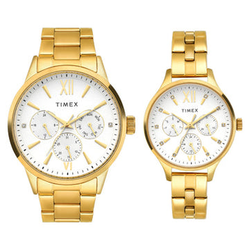 Timex Pairs Silver Round Multifunction Dial Watch- TW00PR303