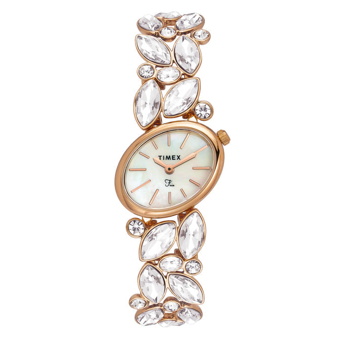 TIMEX Fria Mother of Pearl White Oval Dial Analog Women's Watch - TWEL20902
