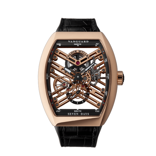 Franck Muller Vanguard 7 Days Power Reserve Skeleton 44 x 53.7 mm Rose Gold V45 S6 SQT 5N NR 5N – front view