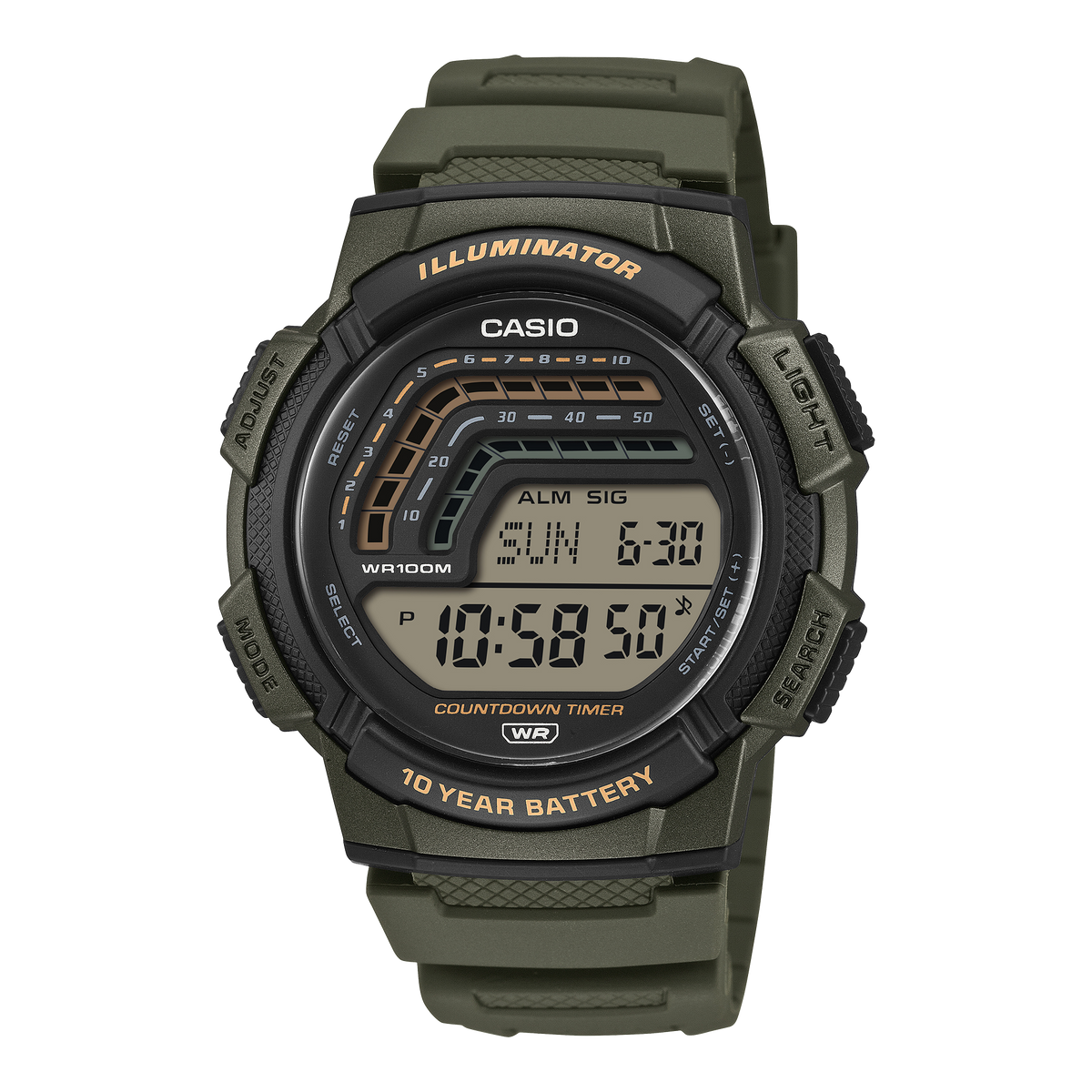 Casio WS-1800-3AV – front three-quarter view