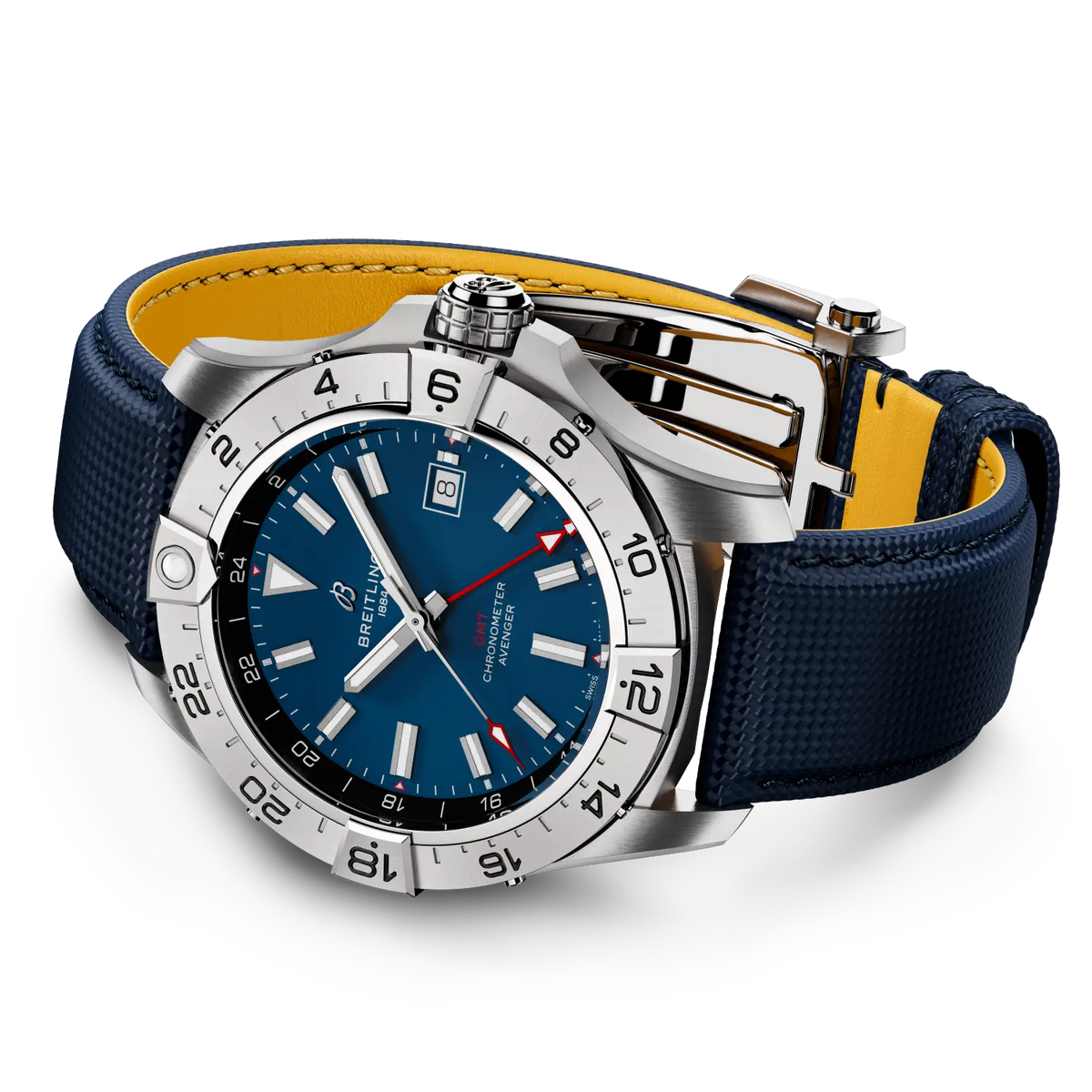 Breitling Avenger Automatic GMT 44 A32320101C1X1 – side view with strap