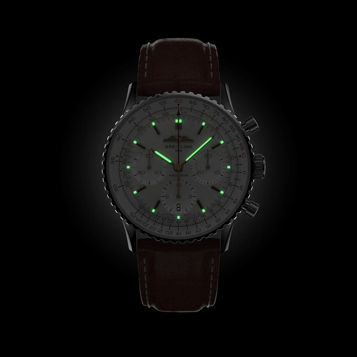 Breitling Navitimer B01 Chronograph 41 AB0139211G1P1 – luminous hands and markers in the dark