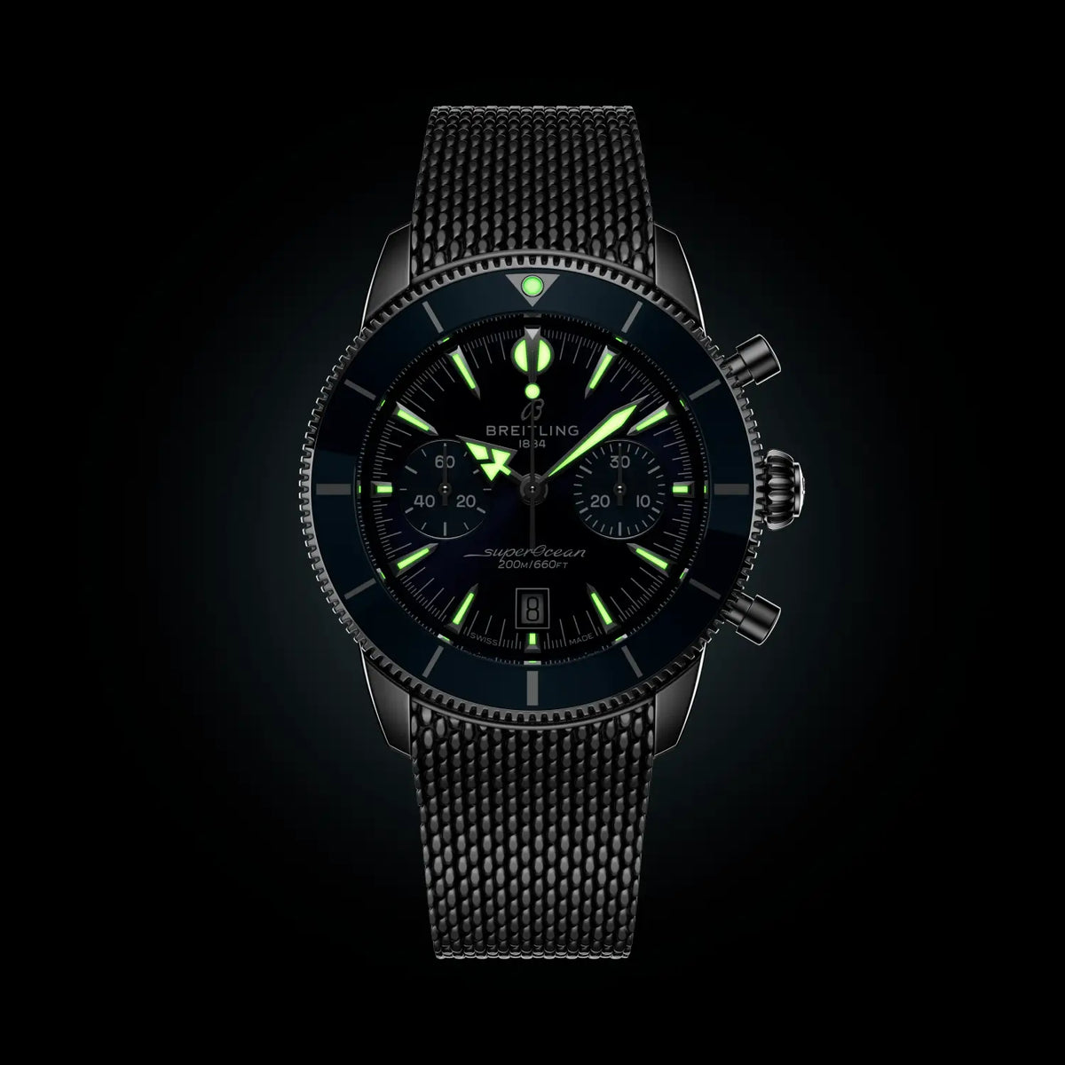 Breitling Superocean Heritage B01 Chronograph 42 AB0156161C1A1 – luminous hands and markers in the dark