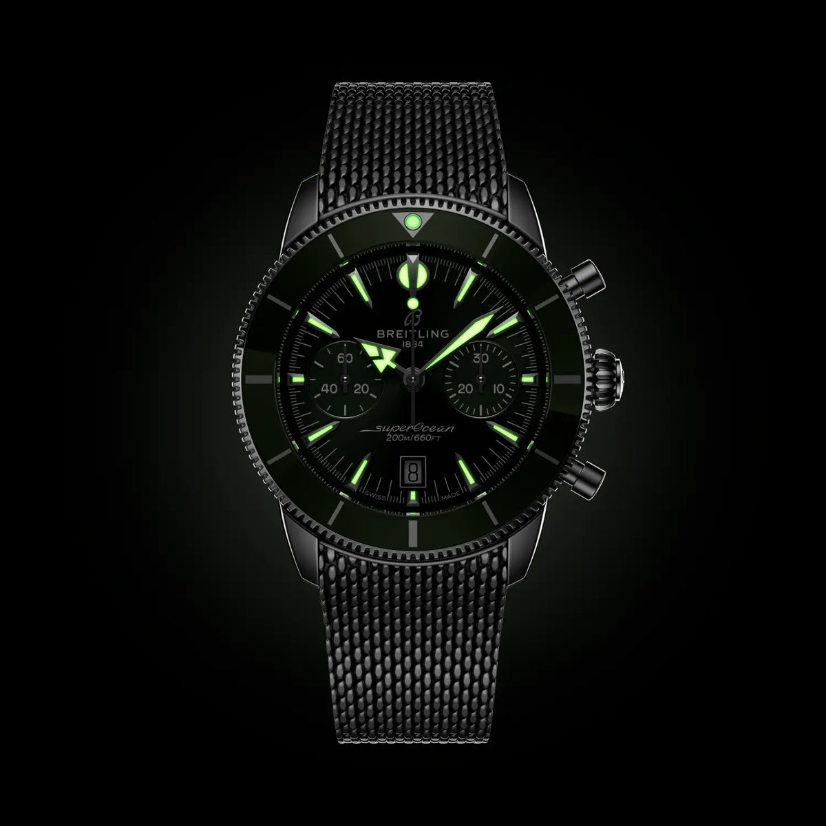 Breitling Superocean Heritage B01 Chronograph 42 AB0156361L1A1 – luminous hands and markers in the dark