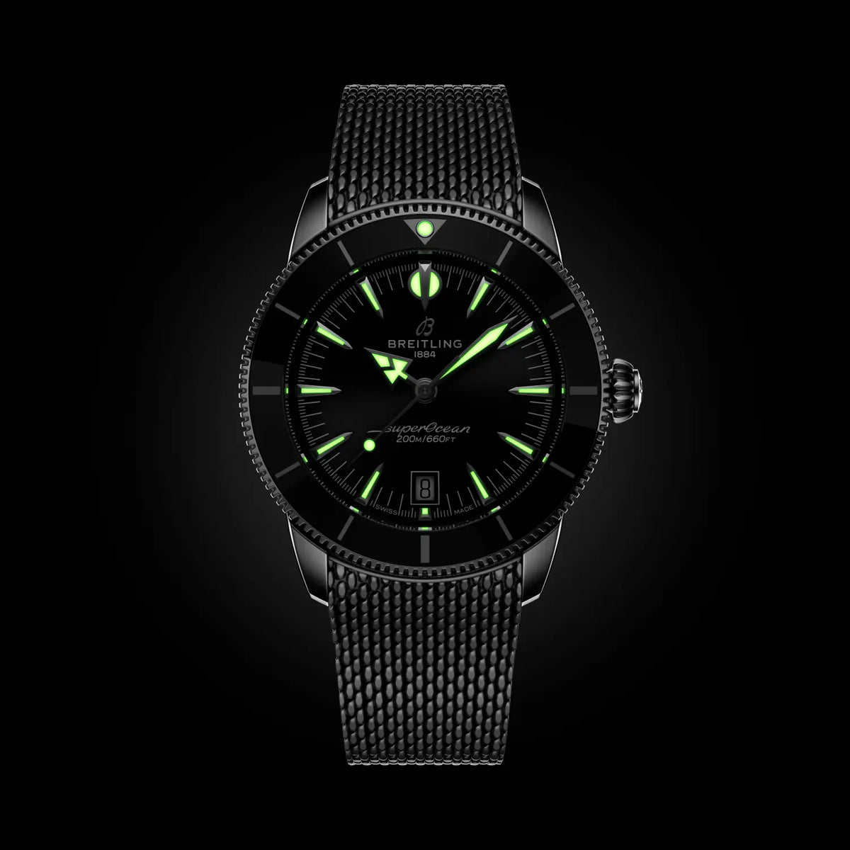 Breitling Superocean Heritage B31 Automatic 42 AB3111241B1A1 – luminous hands and markers in the dark