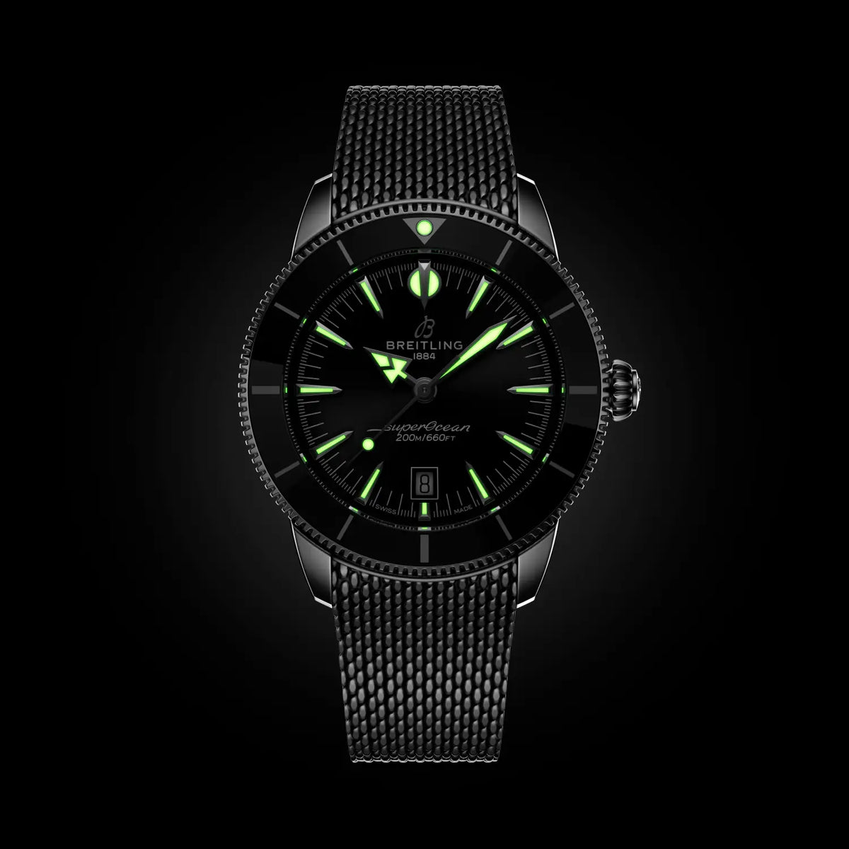 Breitling Superocean Heritage B31 Automatic 44 AB3112241B1A1 – luminous hands and markers in the dark