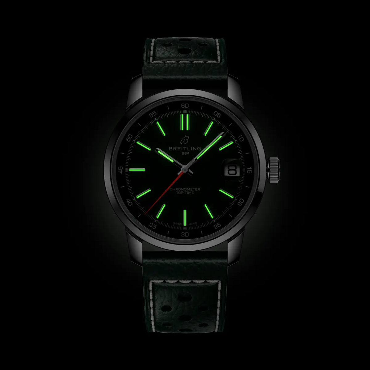 Breitling Top Time B31 AB3113171L1X1 – luminous hands and markers in the dark