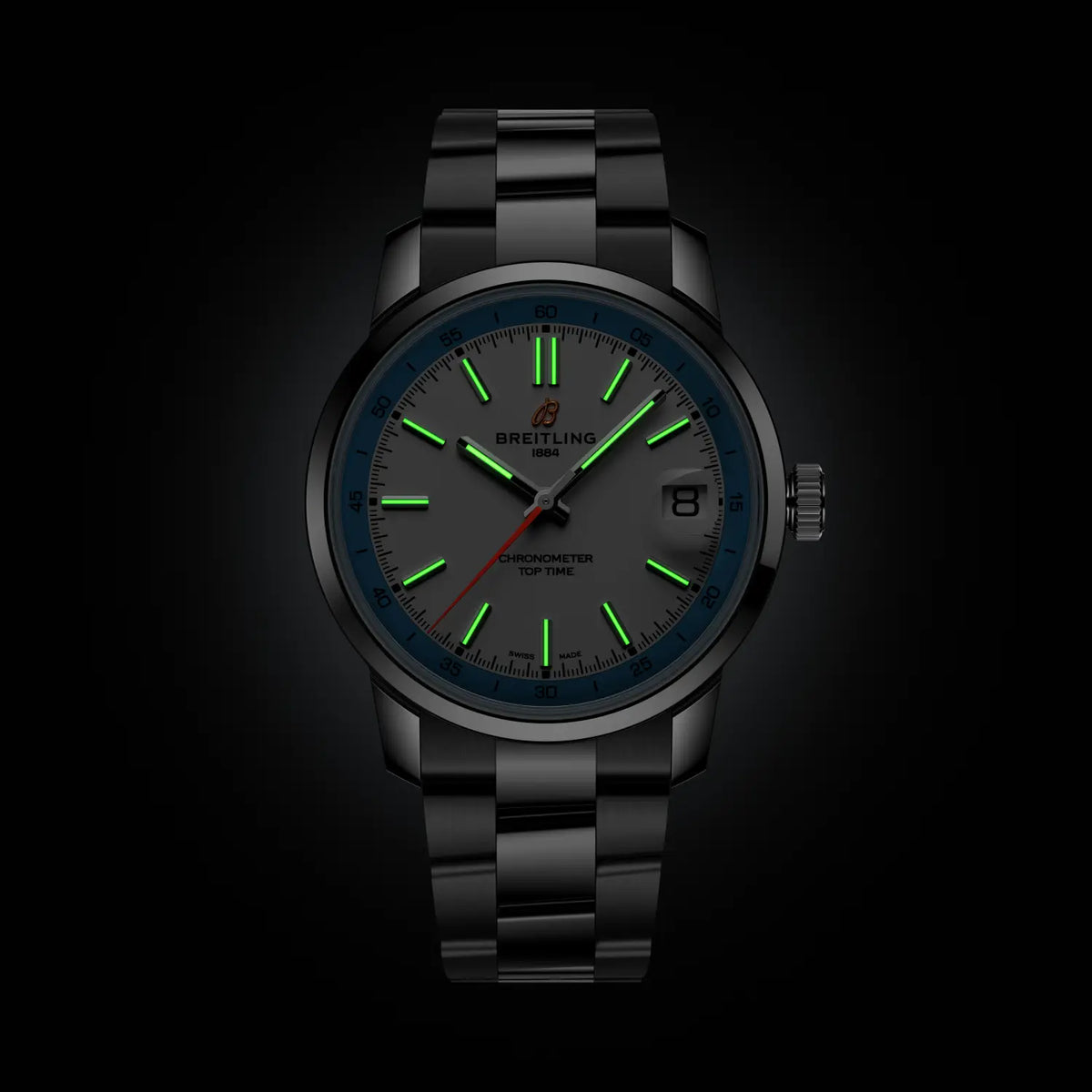 Breitling Top Time B31 AB3113281A1A1 – luminous hands and markers in the dark