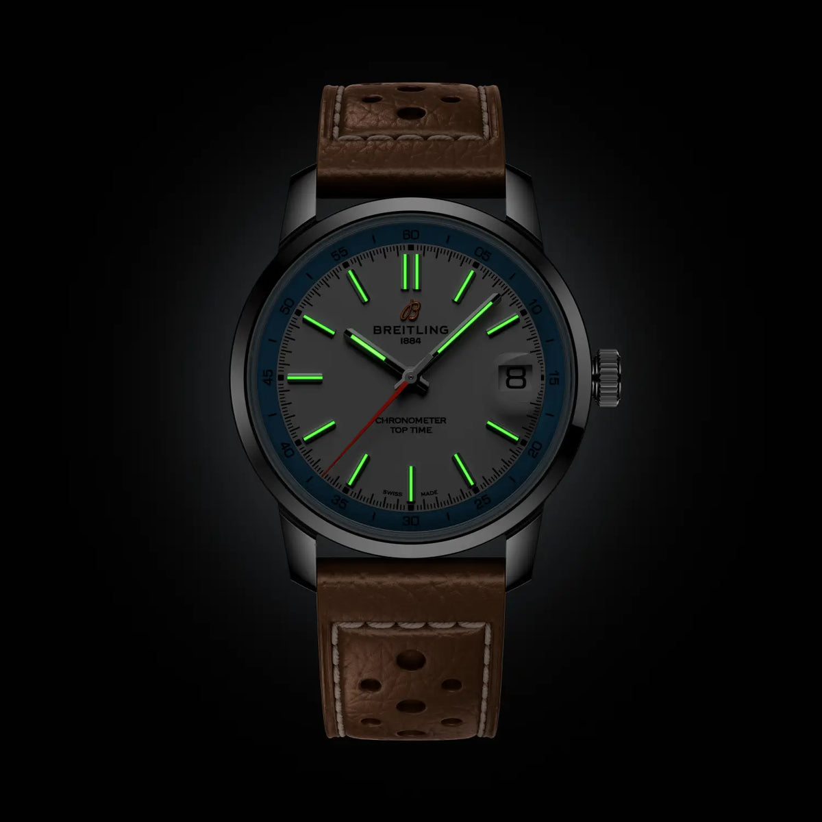 Breitling Top Time B31 AB3113281A1X1 – luminous hands and markers in the dark