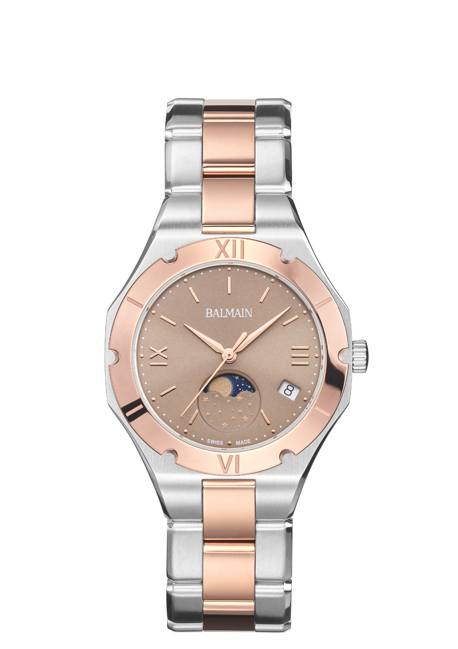 Balmain Be Balmain Moonphase B45983352 33 mm Steel & Pink PVD Brown Dial Watch for Women
