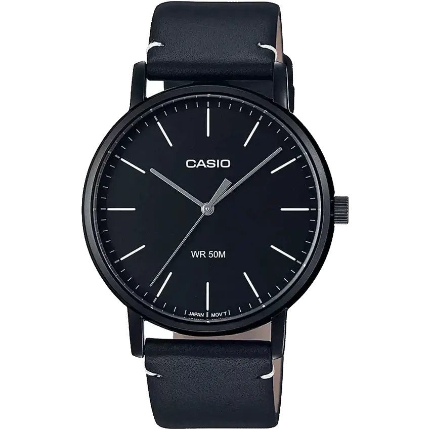 Casio Enticer Men Quartz Black Dial Analog Leather Watch A1834