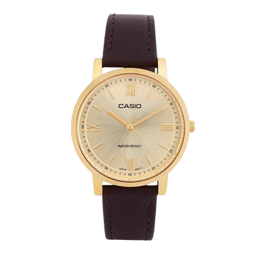 Casio Enticer Women Quartz Gold Dial Analog Leather Watch A2159