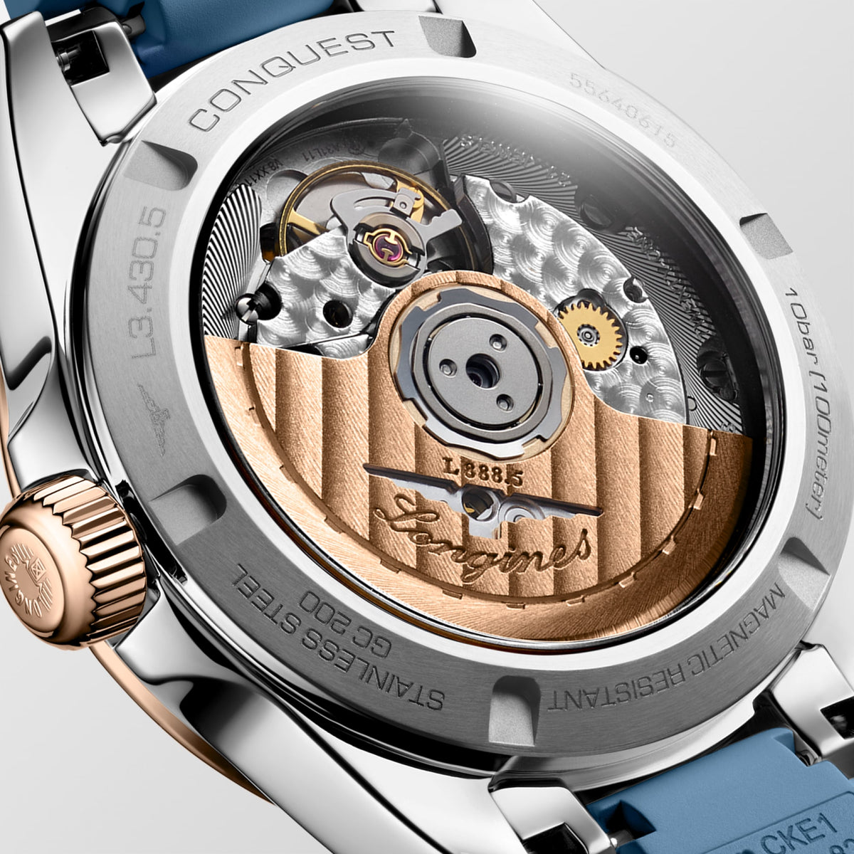 Longines Conquest 34mm L3.430.5.92.9 Watch for Women - case-back close-up