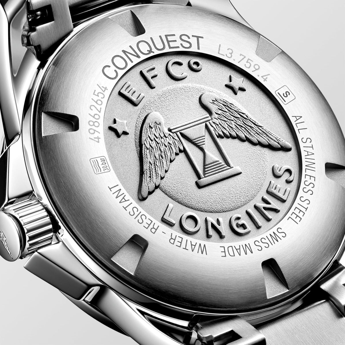 Longines Conquest 41mm L3.759.4.96.6 Watch for Men - case-back close-up