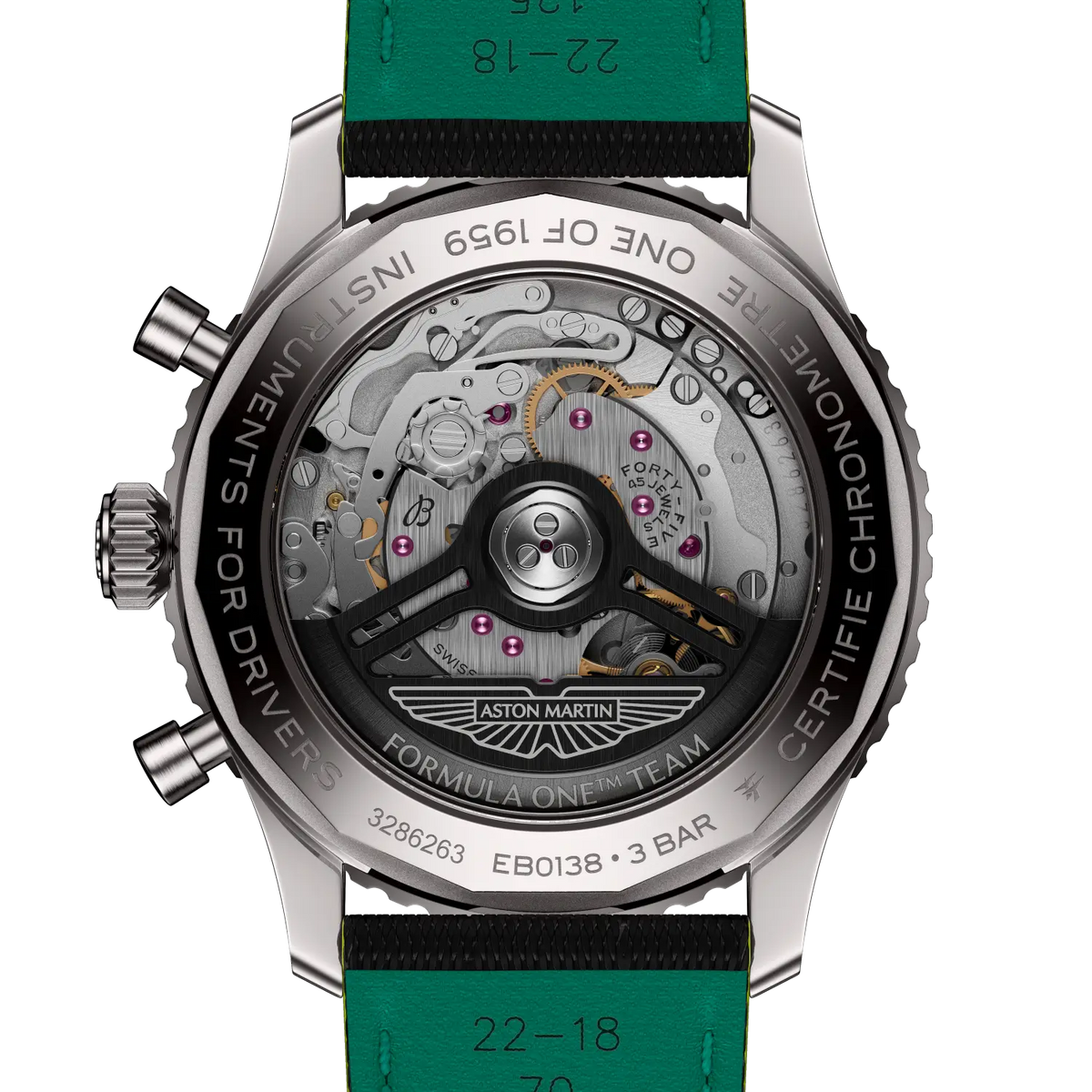 Breitling Navitimer B01 Chronograph 43 Aston Martin Aramco Formula ONE™ team EB01381A1B1X1 – case-back view