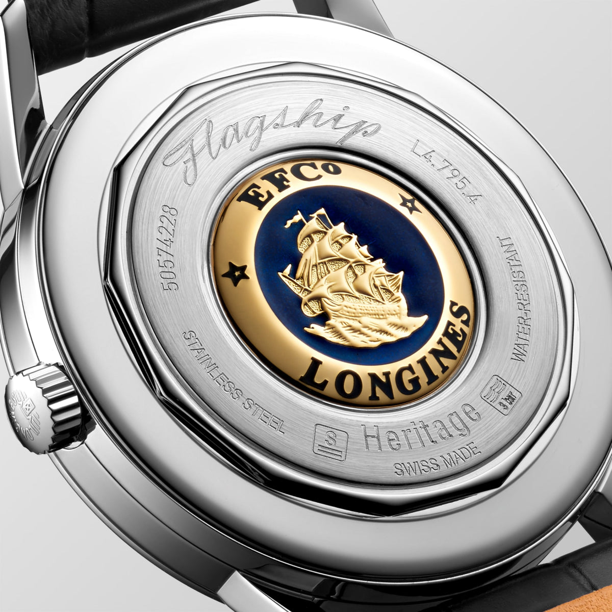 Longines Flagship Heritage 38.5mm L4.795.4.78.2 Watch for Men - case-back close-up