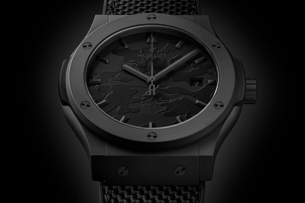 Hublot Classic Fusion Yohji Yamamoto All Black Camo 42 mm 542.CI.6670.NR.YOY – front view on dark background