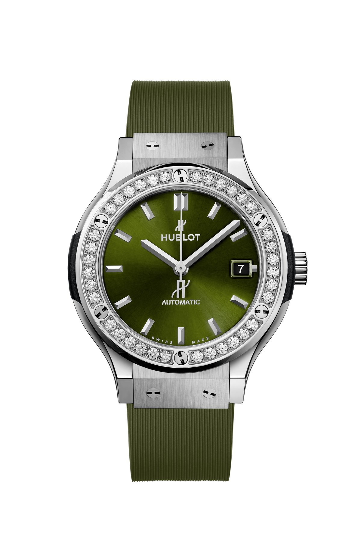Hublot Classic Fusion Titanium Green Diamonds 38 mm 565.NX.8970.RX.1204 – front view