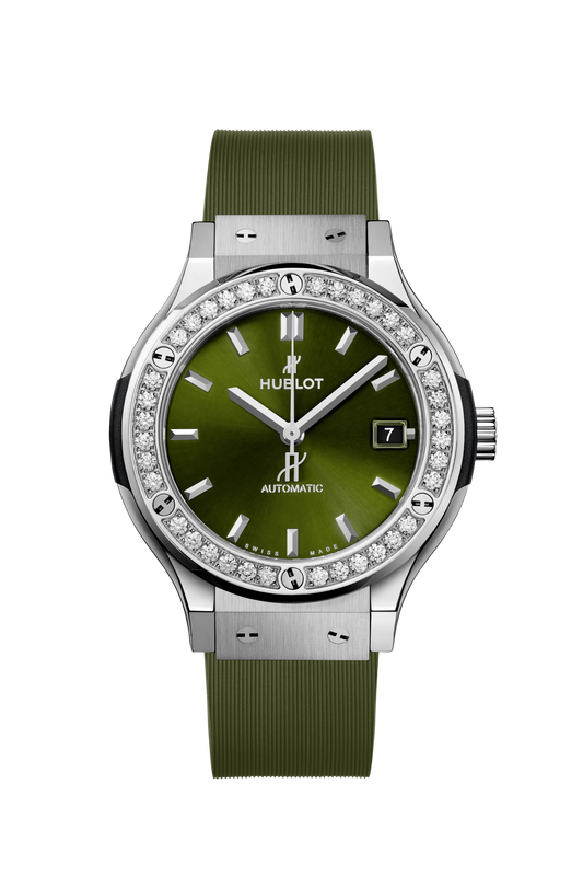 Hublot Classic Fusion Titanium Green Diamonds 38 mm 565.NX.8970.RX.1204 – front view