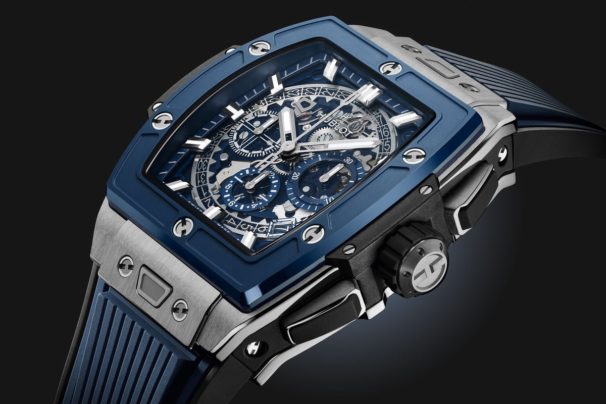 Hublot Spirit of Big Bang Titanium Blue Ceramic 42 mm 642.NL.7170.RX – three-quarter view