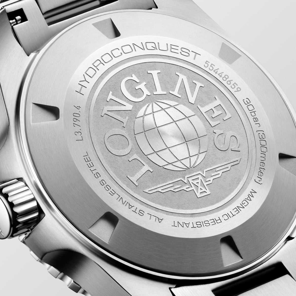 Longines HydroConquest GMT 41mm L3.790.4.56.6 Watch for Men - case-back close-up