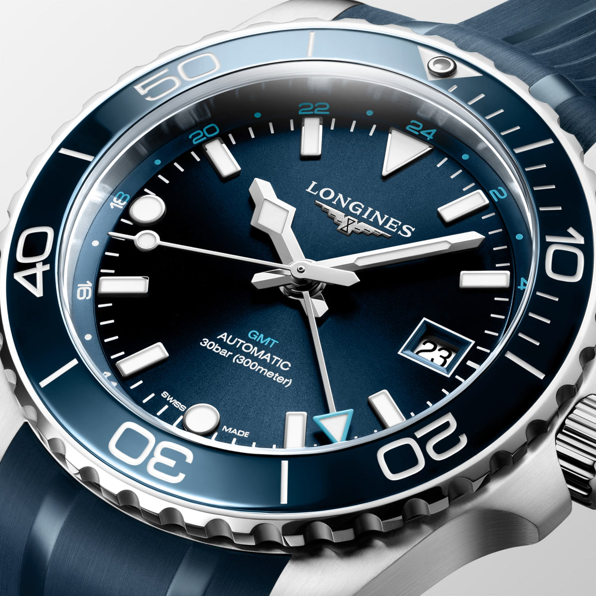 Longines HydroConquest GMT 41mm L3.790.4.96.9 Watch for Men - dial close-up