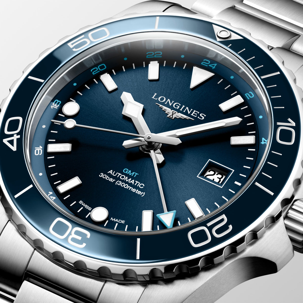 Longines HydroConquest GMT 43mm L3.890.4.96.6 Watch for Men - dial close-up