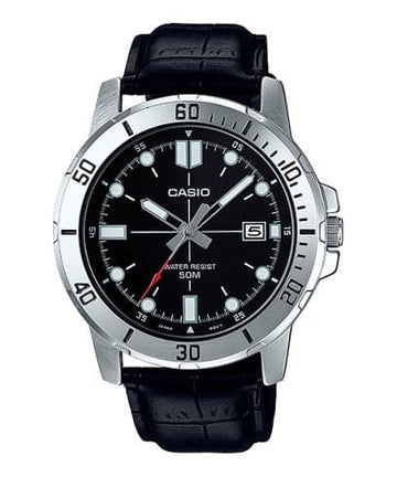 Casio Enticer Men Quartz Black Dial Analog Leather Watch A1371