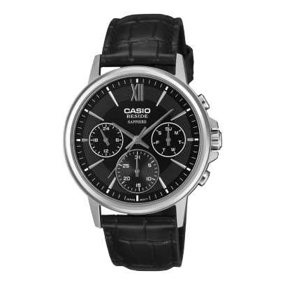 Casio Enticer Men Quartz Black Dial Analog Leather Watch A2544