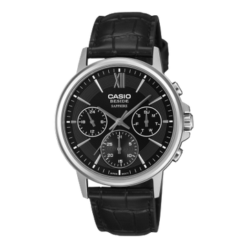 Casio Enticer Men Quartz Black Dial Analog Leather Watch A2544