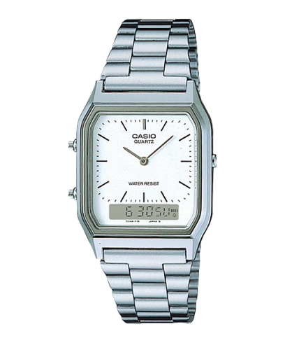 Casio Vintage Unisex Quartz White Dial Analog-Digital Stainless Steel Watch AD03