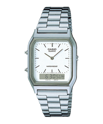 Casio Vintage Unisex Quartz White Dial Analog-Digital Stainless Steel Watch AD03