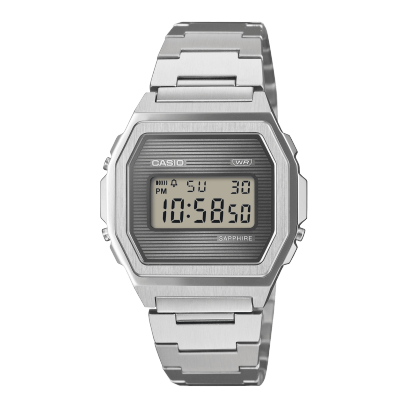 Casio Vintage Unisex Quartz Grey Dial Digital Stainless Steel Watch D447