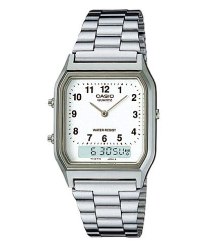 Casio Vintage Unisex Quartz White Dial Analog-Digital Stainless Steel Watch AD02
