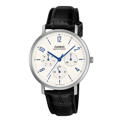 Casio Men Quartz White Dial Analog Leather Watch A2571