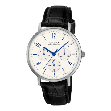 Casio Men Quartz White Dial Analog Leather Watch A2571
