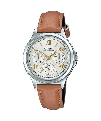Casio Enticer Women Quartz Silver Dial Multi-Function Leather Watch A1703