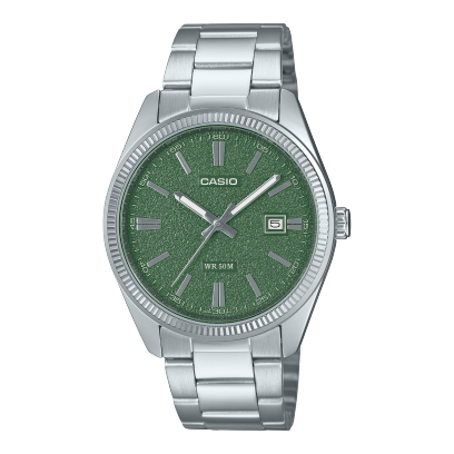 Casio Enticer Men Quartz Green Dial Analog Stainless Steel Watch A2487