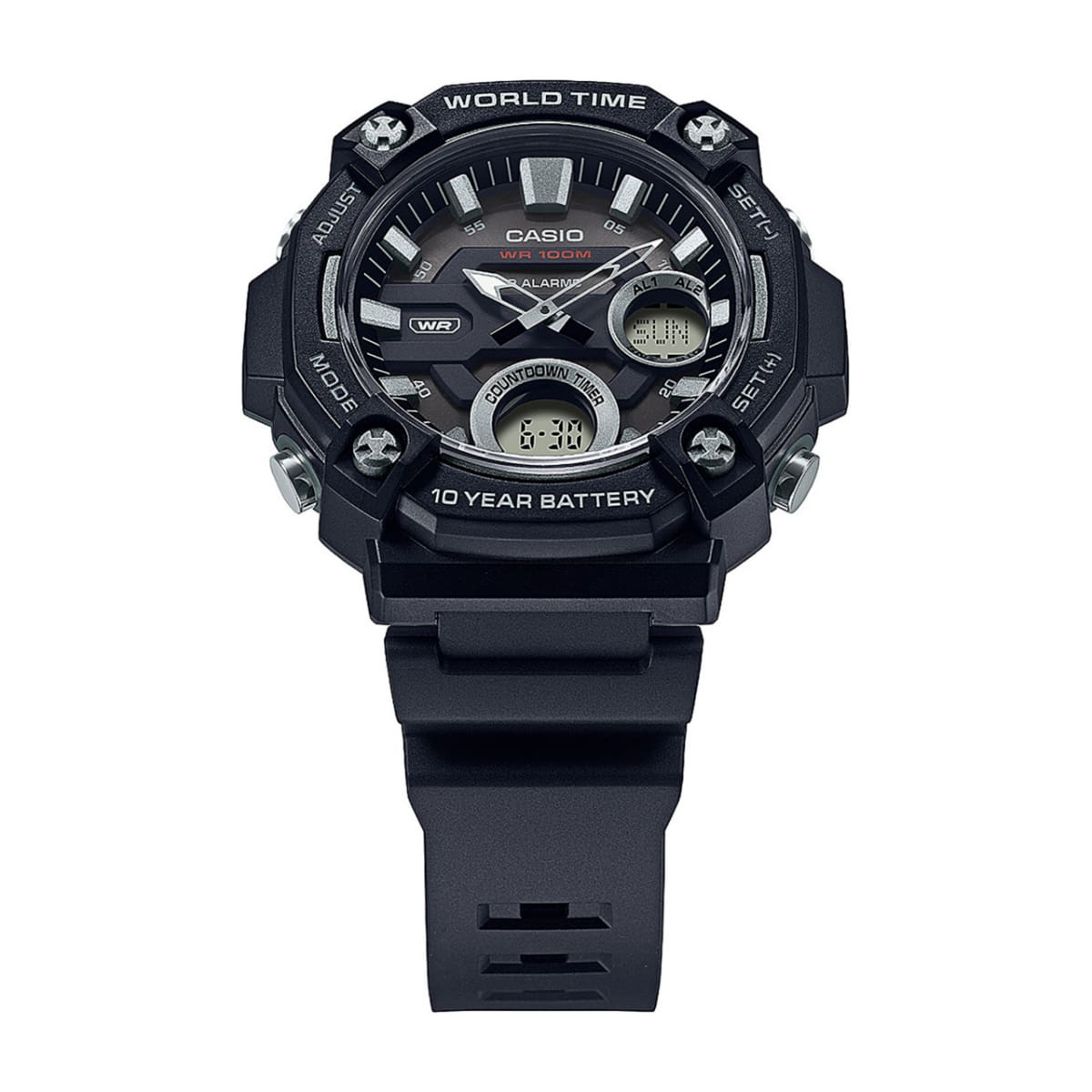 Casio AEQ-120W-1AV – alternate front three-quarter view
