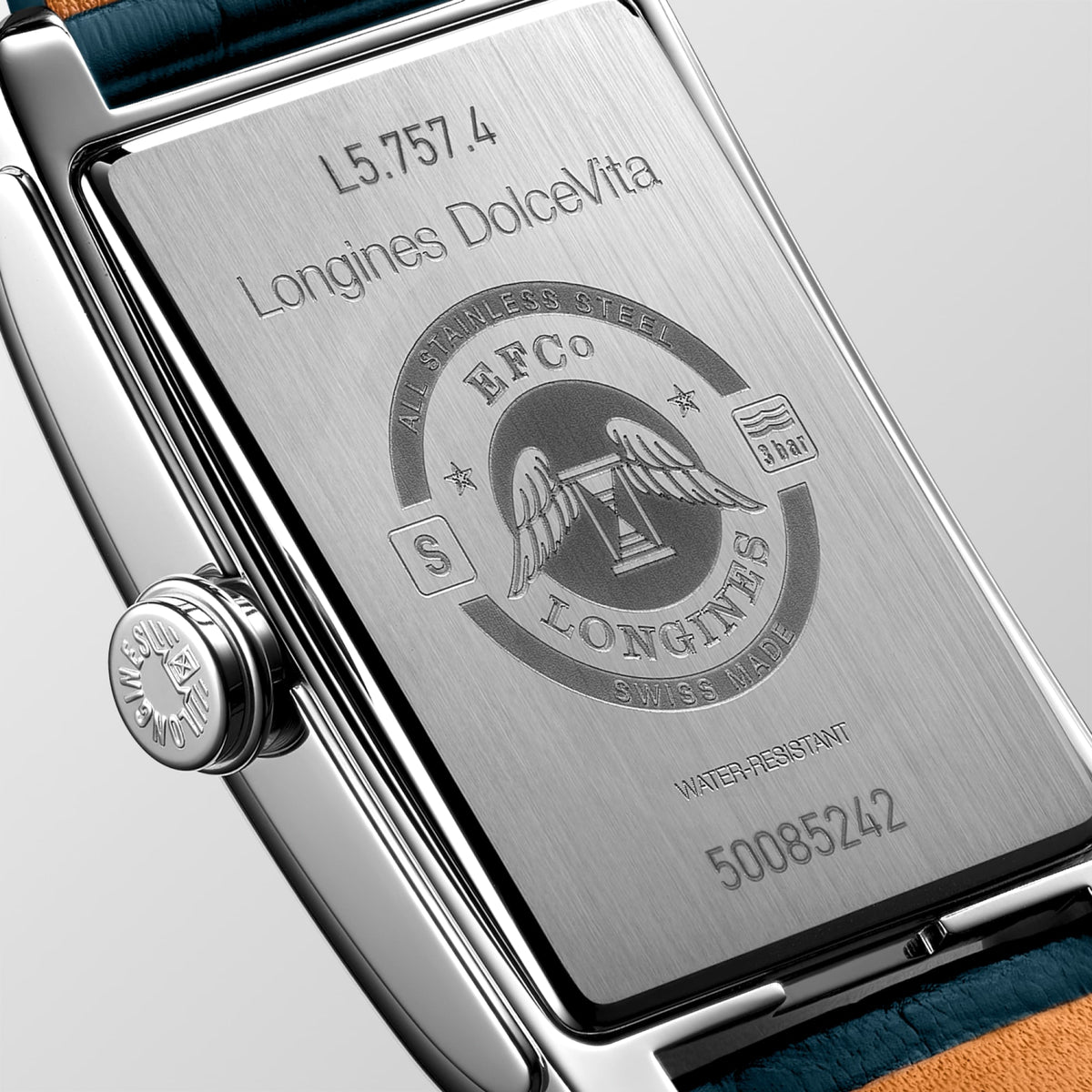 Longines DolceVita L5.757.4.71.9 Watch for Men - case-back close-up
