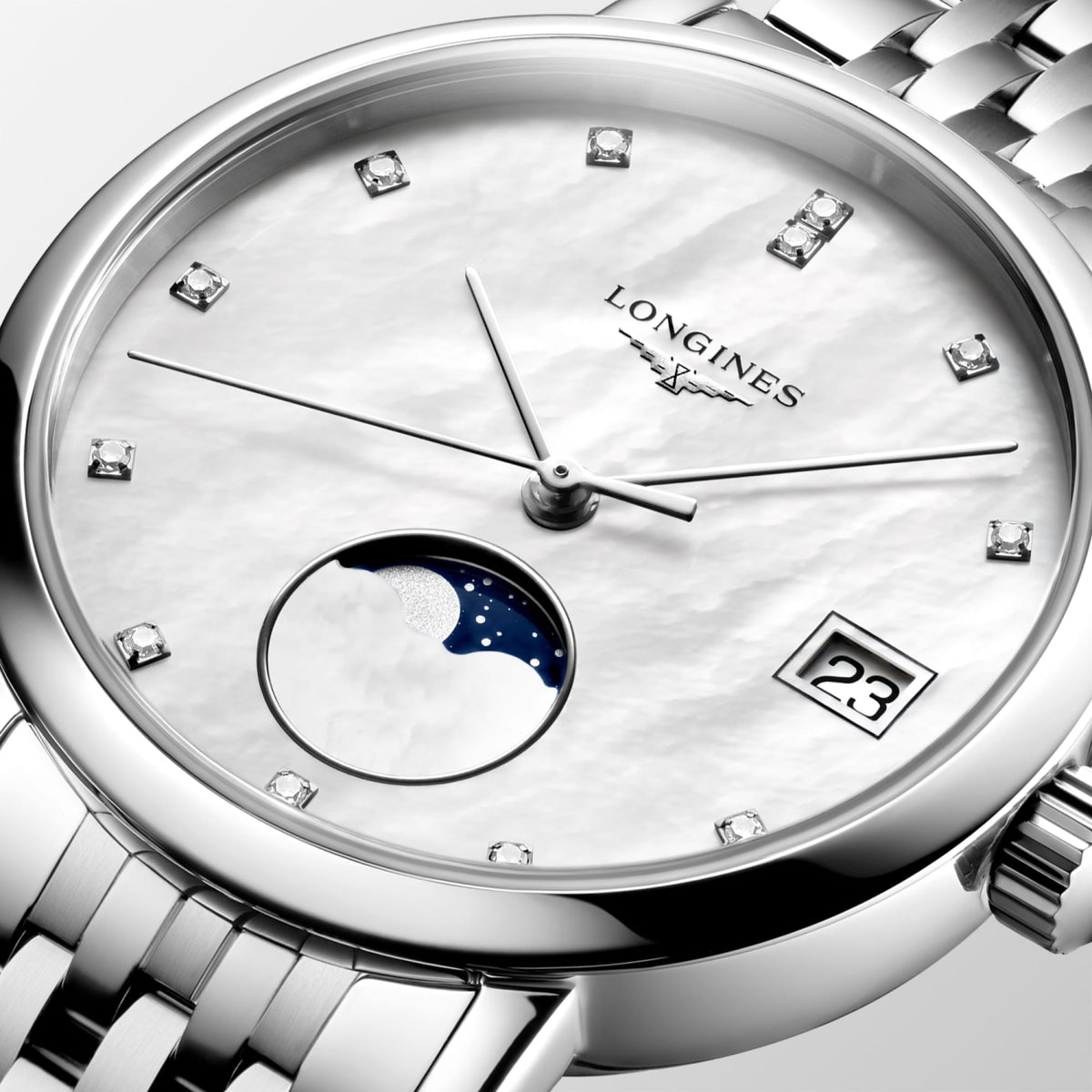 Longines Elegant Collection Moonphase 30mm L4.330.4.87.6 Watch for Women - dial close-up