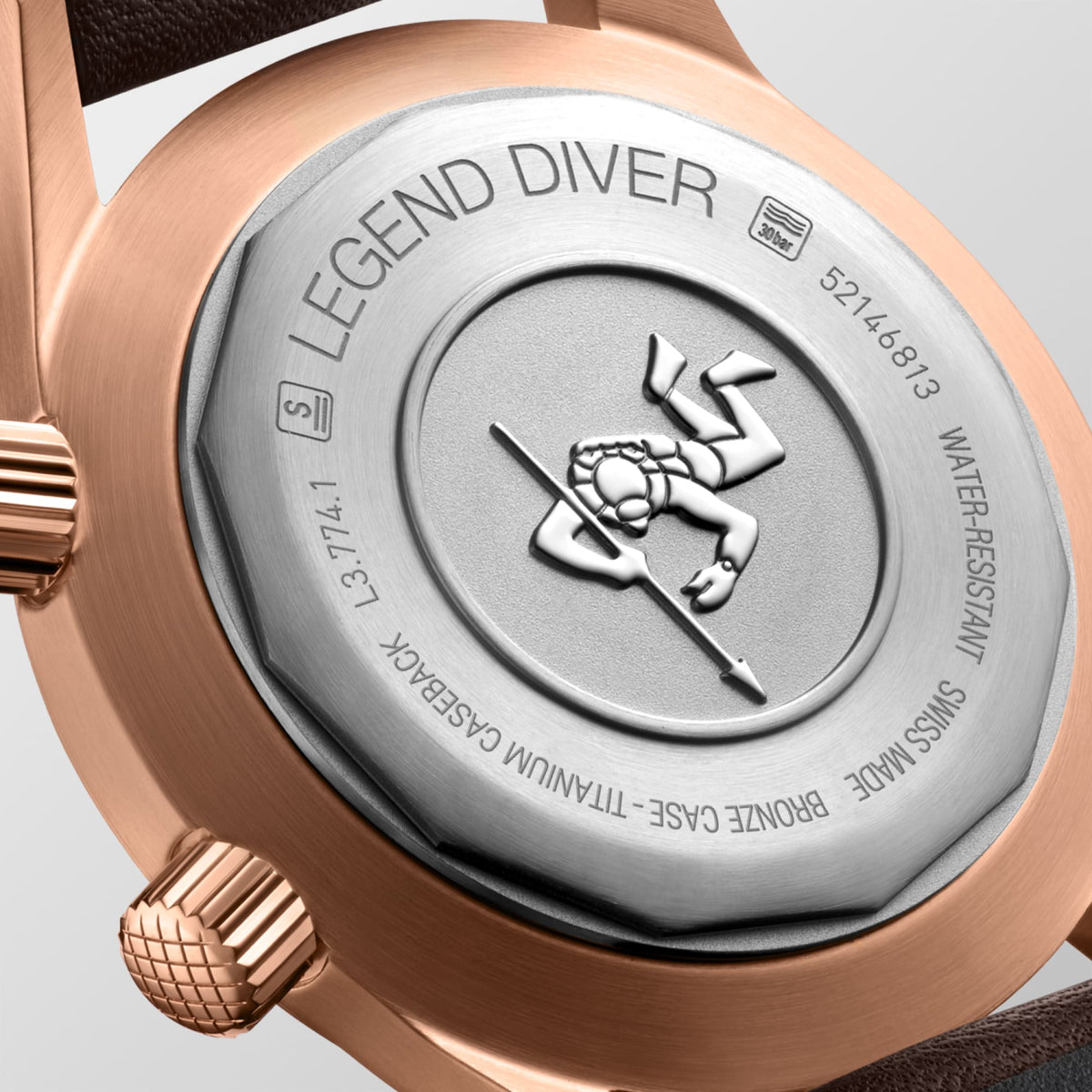 Longines Legend Diver Bronze 42mm L3.774.1.50.2 Watch for Men - case-back close-up