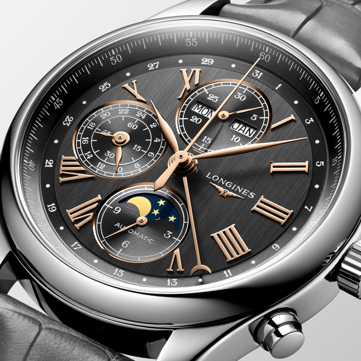 Longines Master Collection Chrono Moonphase 42mm L2.773.4.61.2 Watch for Men - dial close-up