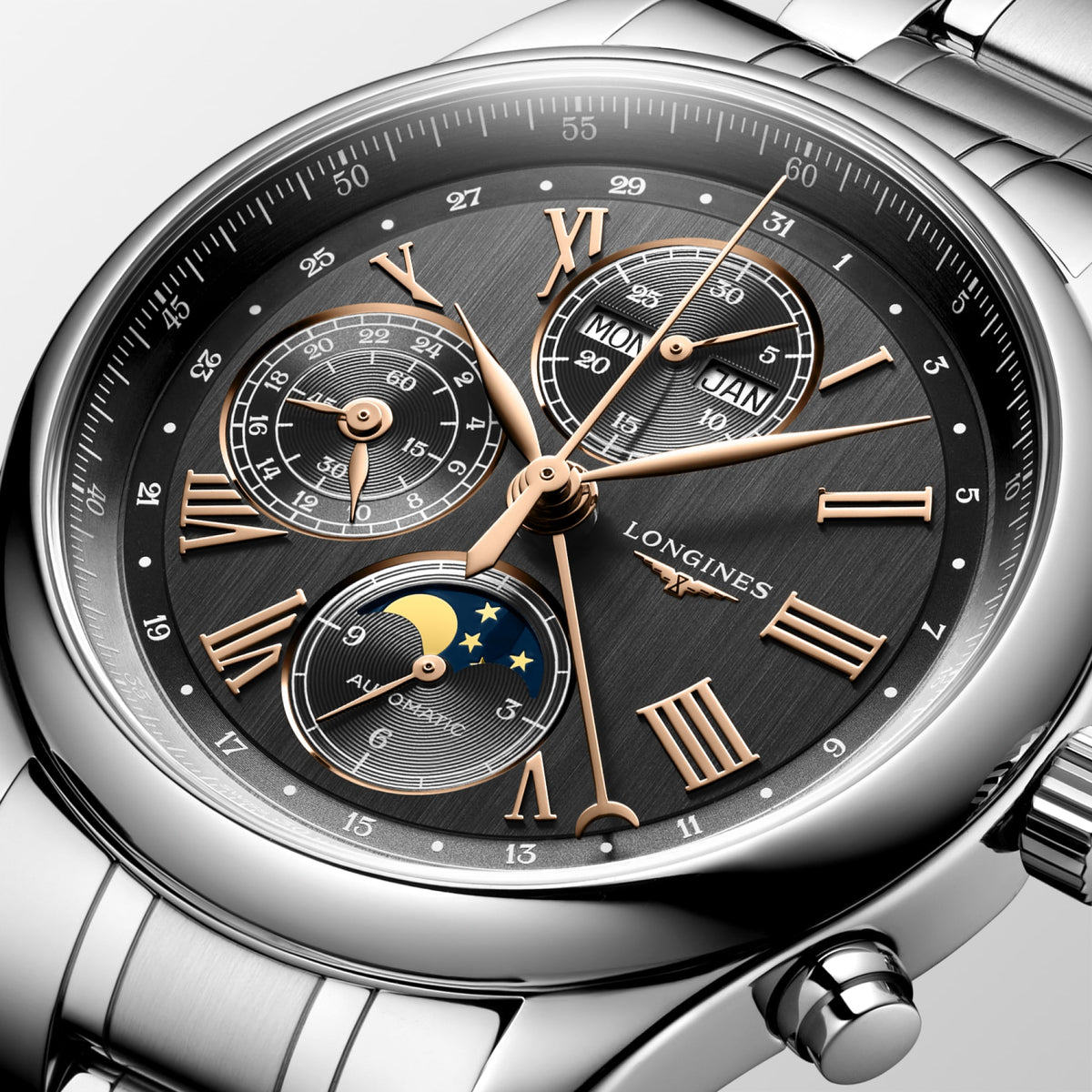Longines Master Collection Chrono Moonphase 42mm L2.773.4.61.6 Watch for Men - dial close-up