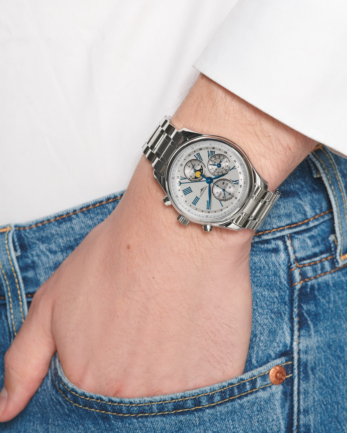 Longines Master Collection Chrono Moonphase 42mm L2.773.4.71.6 Watch for Men - on the wrist