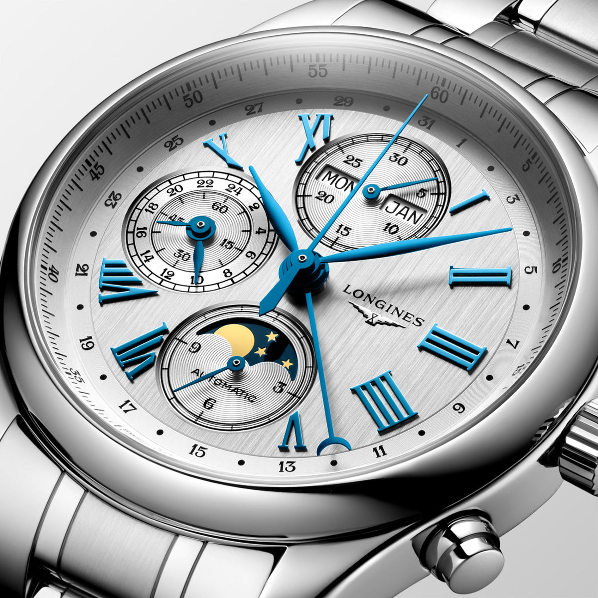 Longines Master Collection Chrono Moonphase 42mm L2.773.4.71.6 Watch for Men - dial close-up